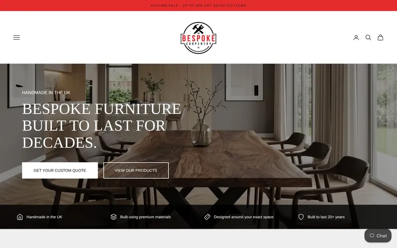 The original page: a full width photo, two equal buttons, a hidden desktop menu and a chat bubble over the page