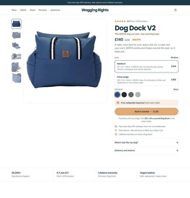 Wagging Rights product page, our concept rebuild