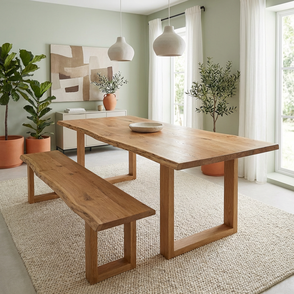 American oak live edge table, edge overhang