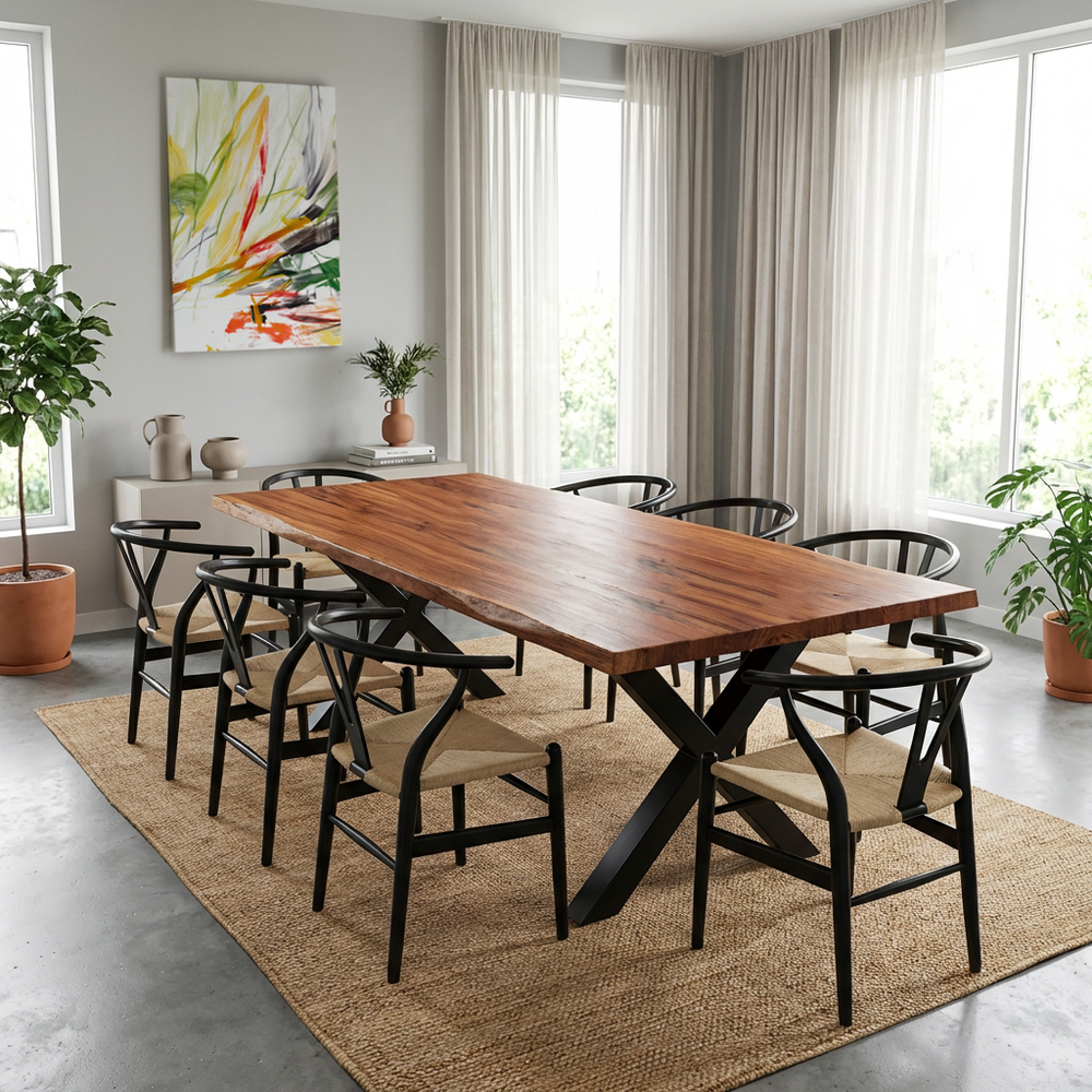 Sapele live edge table in a modern room