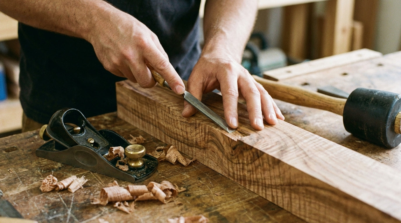 Inside our Dorset workshop — hand-finishing a hardwood table top