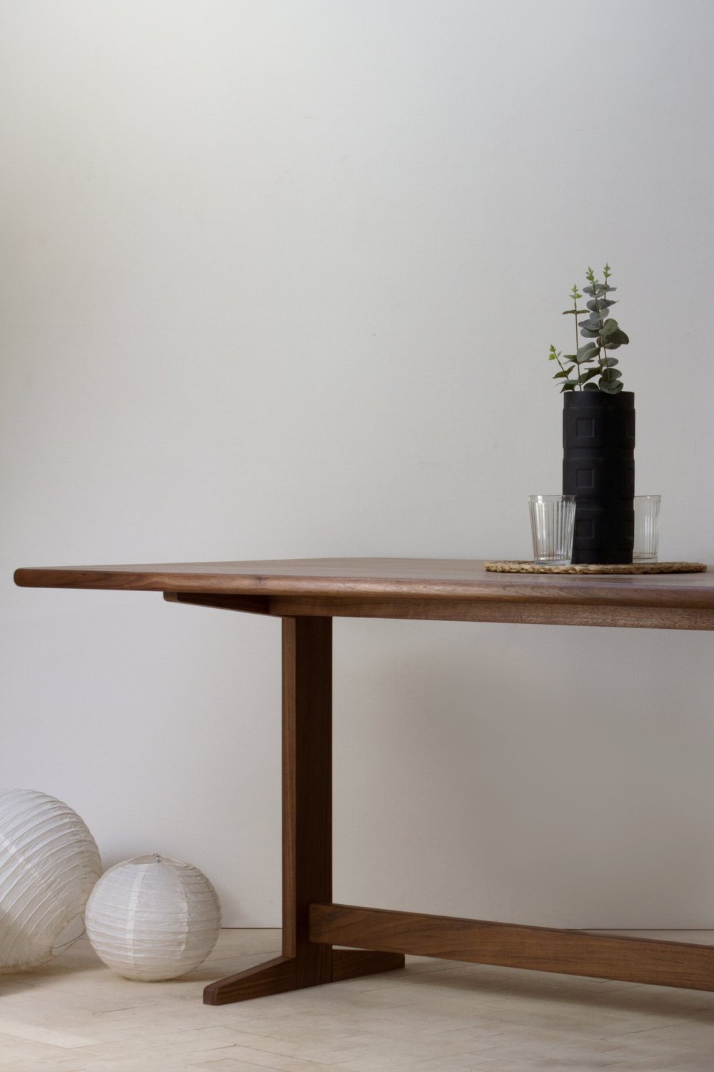 Solid walnut Refectory table being finished in the Konk Bristol workshop