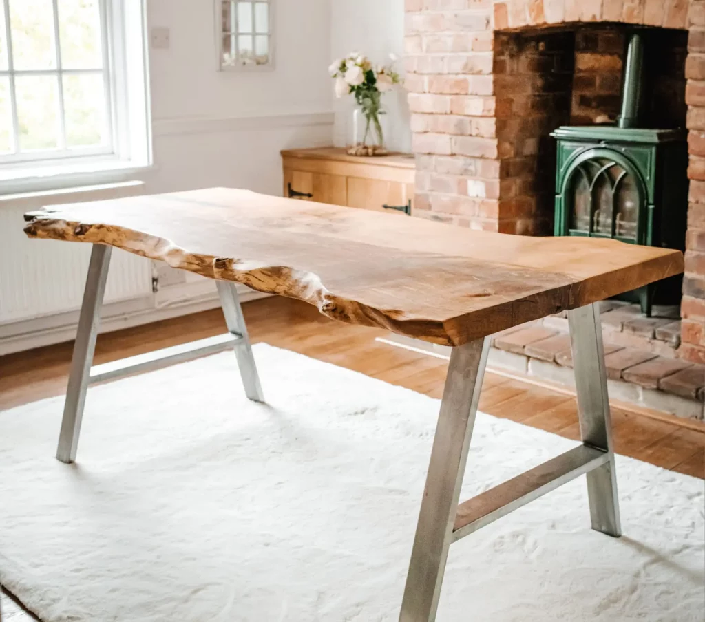 Live-edge hardwood dining table handmade by Sand and Grain